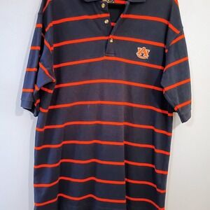 Chiliwear Mens Sz. L Auburn Tigers Polo Shirt Navy Orange Stripes Embroidered
